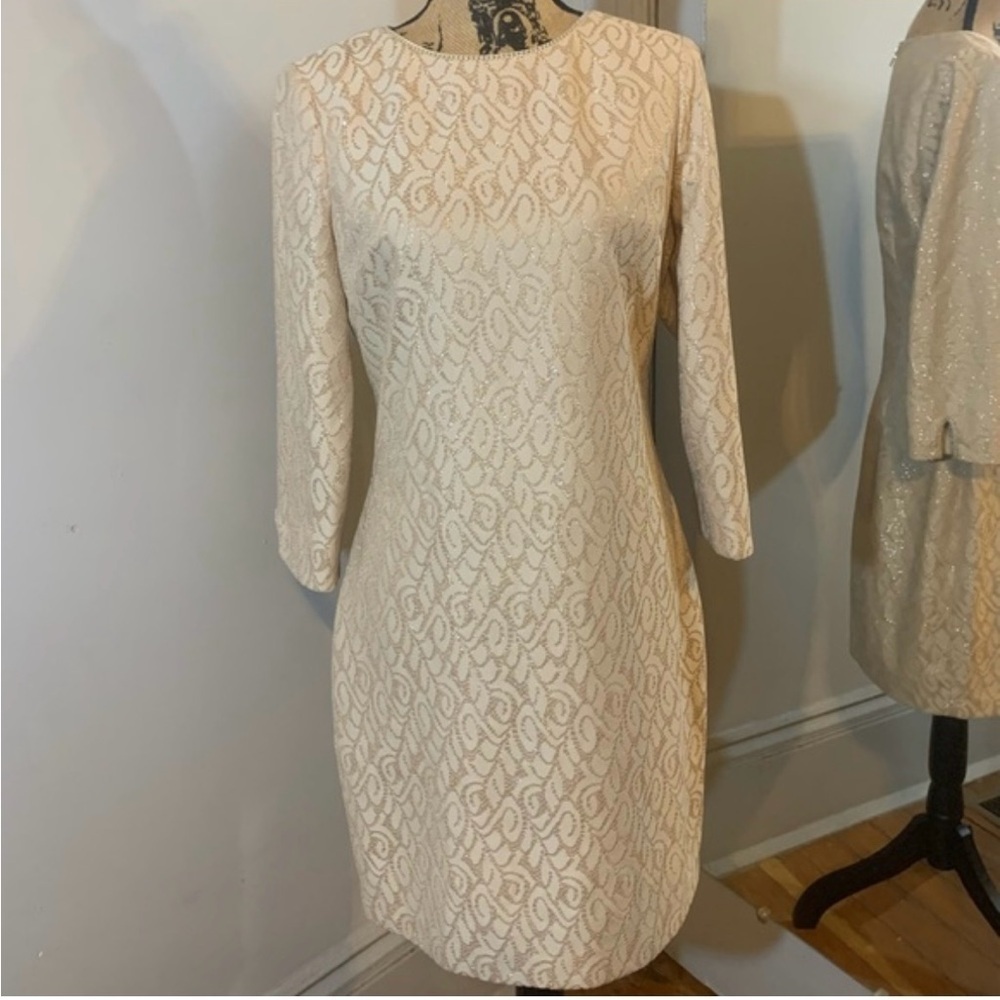 Badgley Mischka Cream Long Sleeve Dress used good condition
